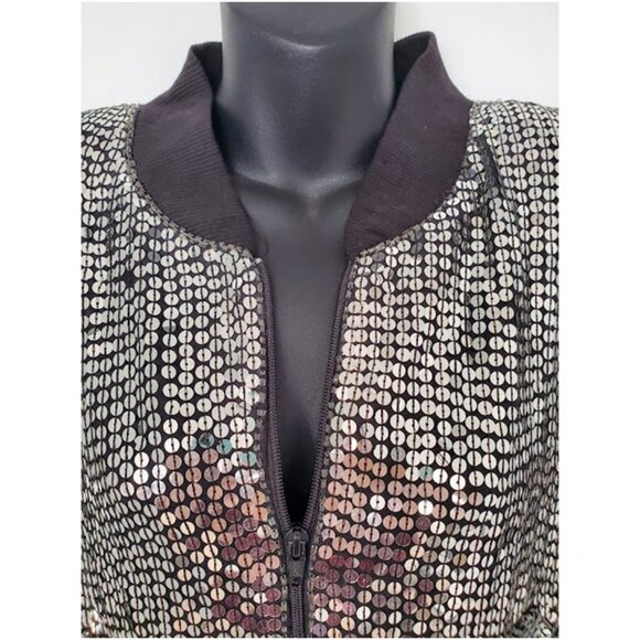 NWT Nordstrom Sequin Bomber Jacket Womens Silver Sparkle Jacket Y2K Swiftie Sz M - Picture 3 of 9